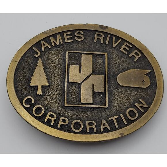 Vintage James River Tissue Papermakers Metal Employee Belt Buckle Hit Line USA - Picture 2 of 8